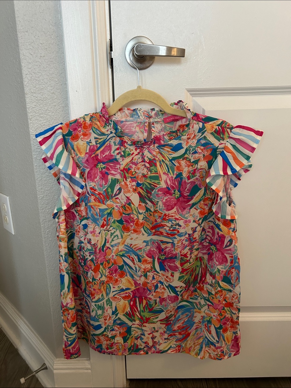 Flying Tomato Floral Ruffle Sleeve Top